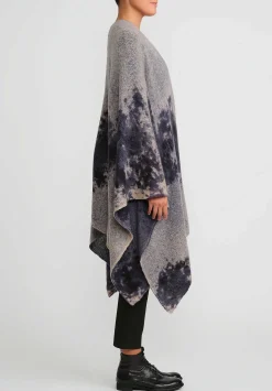Avant Toi Merino Hand-Painted Wool And Camel Hair Poncho In Midnight Blue