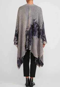 Avant Toi Merino Hand-Painted Wool And Camel Hair Poncho In Midnight Blue
