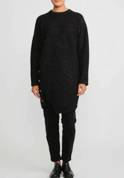 Lauren Manoogian Merino Wool And Baby Alpaca Button Tunic In Black Melange & White Fleck