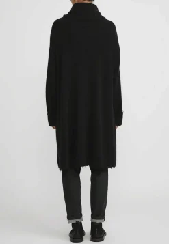 Rundholz Dip Merino Wool And Raccoon Cowl Neck Tunic In Black