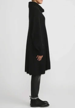 Rundholz Dip Merino Wool And Raccoon Cowl Neck Tunic In Black
