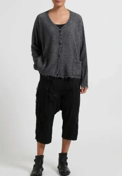 Rundholz Dip Merino Wool And Raccoon Hair V-Neck Cardigan In Grey Melange