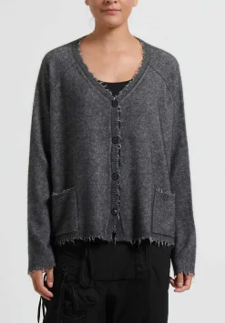Rundholz Dip Merino Wool And Raccoon Hair V-Neck Cardigan In Grey Melange