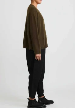 Rundholz Dip Merino Wool And Raccoon Hair V-Neck Cardigan In Khaki Brown