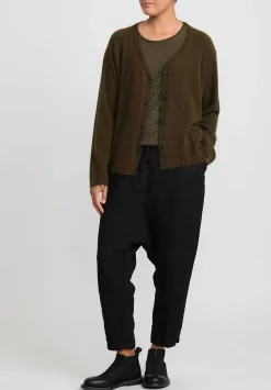 Rundholz Dip Merino Wool And Raccoon Hair V-Neck Cardigan In Khaki Brown