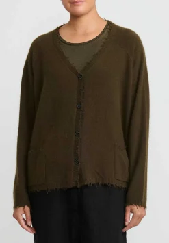 Rundholz Dip Merino Wool And Raccoon Hair V-Neck Cardigan In Khaki Brown
