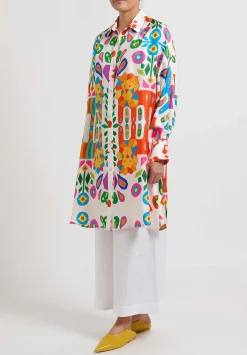 Rianna + Nina Monica Silk Geometria Blouse Tunic In Leondari White