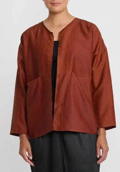Noir Handmade Mud Silk Short Jacket In Rust Brown