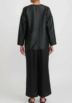 Noir Handmade Mud Silk Wide Pants In Black