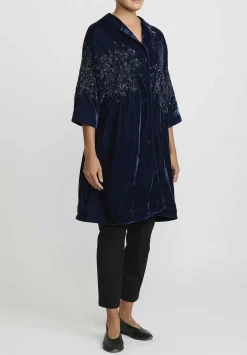 AODress Niwa Spray Beaded Velvet Cocoon Coat In Tanzanite Blue