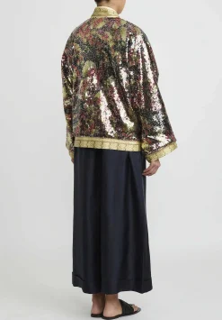 Rianna + Nina One-Of-A-Kind Reversible Sequin Bomber Jacket In Cream Multi