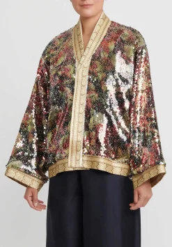 Rianna + Nina One-Of-A-Kind Reversible Sequin Bomber Jacket In Cream Multi