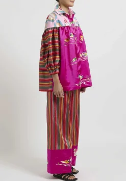 Rianna + Nina One-Of-A-Kind Silk Wide Leg Lux Pants In Red Stripes