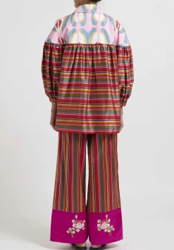 Rianna + Nina One-Of-A-Kind Silk Wide Leg Lux Pants In Red Stripes
