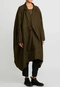 Rundholz Dip Oversized Wool And Linen Square Coat In Khaki Green