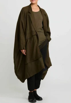 Rundholz Dip Oversized Wool And Linen Square Coat In Khaki Green