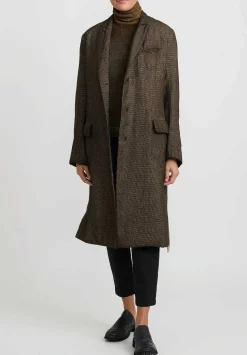 Masnada Padded ''Sen'' Coat In Mustard Brown & Black Check