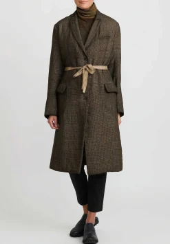 Masnada Padded ''Sen'' Coat In Mustard Brown & Black Check