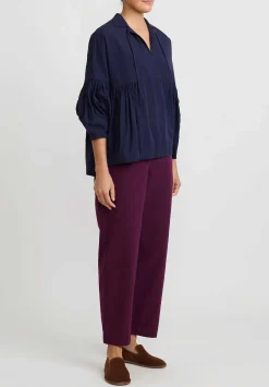Casey Casey Paper Cotton ''Camelia'' Top In Ink Blue