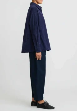 Casey Casey Paper Cotton Long Sleeve Waga Shirt In Ink Blue