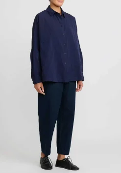 Casey Casey Paper Cotton Long Sleeve Waga Shirt In Ink Blue