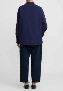 Casey Casey Paper Cotton Long Sleeve Waga Shirt In Ink Blue