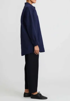 Casey Casey Paper Cotton Shirt In Navy Blue