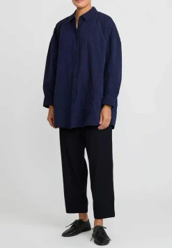 Casey Casey Paper Cotton Shirt In Navy Blue