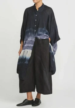 Gilda Midani Pattern Dyed Linen Square Tunic In Blue Indigo Row