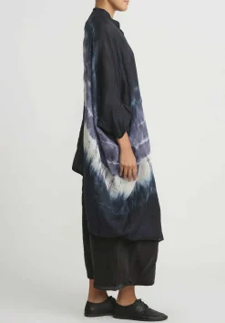Gilda Midani Pattern Dyed Linen Square Tunic In Blue Indigo Row