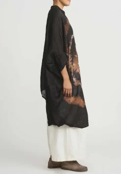 Gilda Midani Pattern Dyed Linen Square Dress In Fire Ring Black