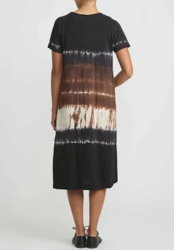 Gilda Midani Pattern Dyed Short Sleeve Maria Dress In Chocolate Brown Row