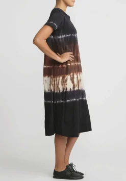 Gilda Midani Pattern Dyed Short Sleeve Maria Dress In Chocolate Brown Row