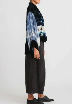 Gilda Midani Pattern Dyed Silk Velvet Croissant Overtop In Blue Indigo Row