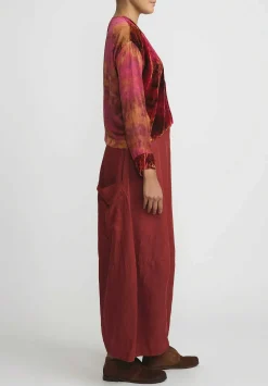 Gilda Midani Pattern Dyed Velvet Gilet Jacket In Mars Red