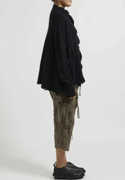 Rundholz Dip Raccoon Hair And Merino Wool Zip Up Cardigan In Black