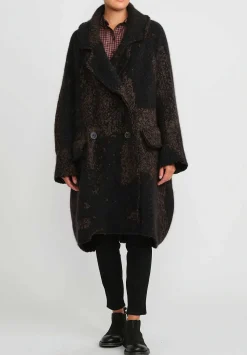 Rundholz Raccoon Hair And Virgin Wool Knit Coat In Kaffee Brown & Black
