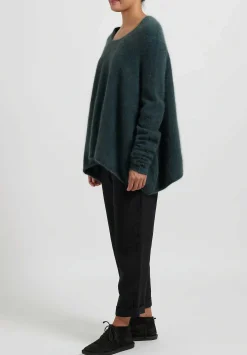 Rundholz Raccoon Hair Long Crewneck Sweater In Kobalt Green