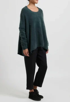 Rundholz Raccoon Hair Long Crewneck Sweater In Kobalt Green
