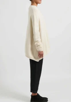 Rundholz Raccoon Hair Long Crewneck Sweater In Ivory White