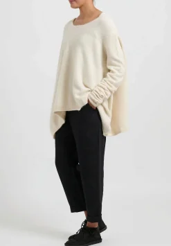 Rundholz Raccoon Hair Long Crewneck Sweater In Ivory White
