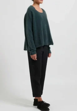 Rundholz Raccoon Hair Short Crewneck Sweater In Kobalt Green