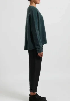 Rundholz Raccoon Hair Short Crewneck Sweater In Kobalt Green