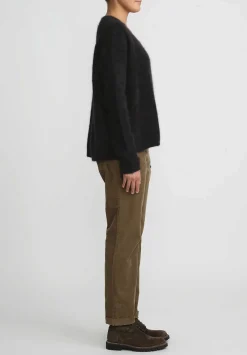 Rundholz Raccoon Hair Short Crewneck Sweater In Black