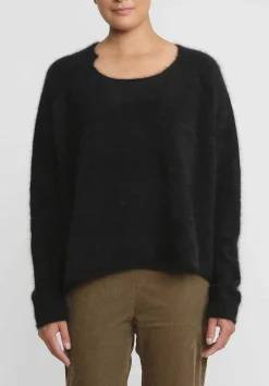 Rundholz Raccoon Hair Short Crewneck Sweater In Black