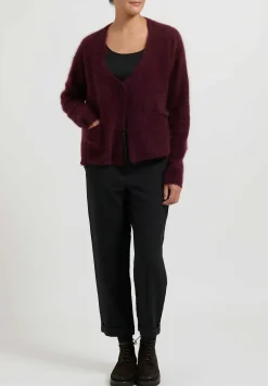 Rundholz Racoon Hair Knit Cardigan In Umbra Merlot Red