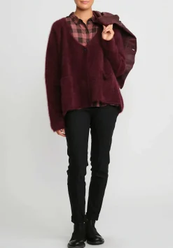 Rundholz Racoon Hair Knit Cardigan In Umbra Merlot Red