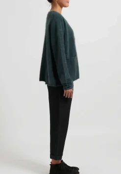 Rundholz Racoon Hair Knit Cardigan In Kobalt Moss Green