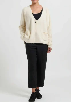 Rundholz Racoon Hair Knit Cardigan In Ivory White