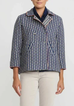 Péro Reversible Wool A-Line Jacket In Bue Dots & Plaid